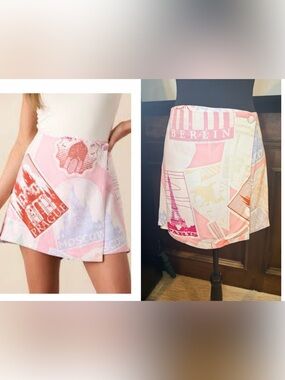 NWT SIZE S Pastel Pink City-Print Wrap Skort